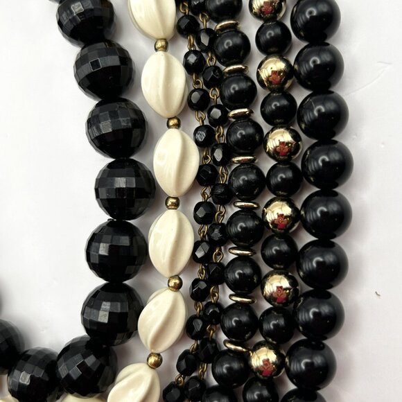 Vintage Black White Gold Beaded Necklace Lot 6 Wear Resell Craft - Picture 2 of 10